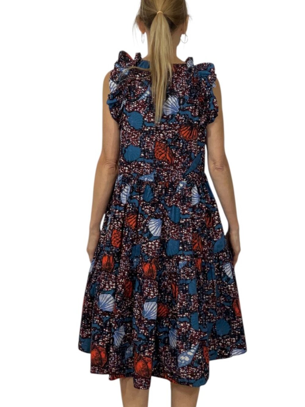 Ulla Johnson Tamsin Dress 6 Azul Cotton Ruffles Red White Blue Seashell Design - Picture 3 of 16